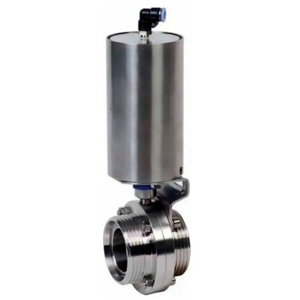 Затвор дисковый поворотный 304-304-EPDM-2W-T-H Ду20 Ру10 пищевая нержавеющая сталь 304, уплотнение EPDM, с пневмоприводом ПВП-85 с возвратными пружинами