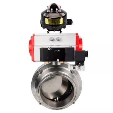 Затвор дисковый поворотный кламповый 304-304-EPDM-2W-C-H Ду32 Ру10 корпус пищевая нержавеющая сталь 304, уплотнение EPDM, с пневмоприводом SA-065, пневмораспределителем PND2-S1EM-52-1NC-J08-220VAC и БКВ LSB-510-02ExM12-250