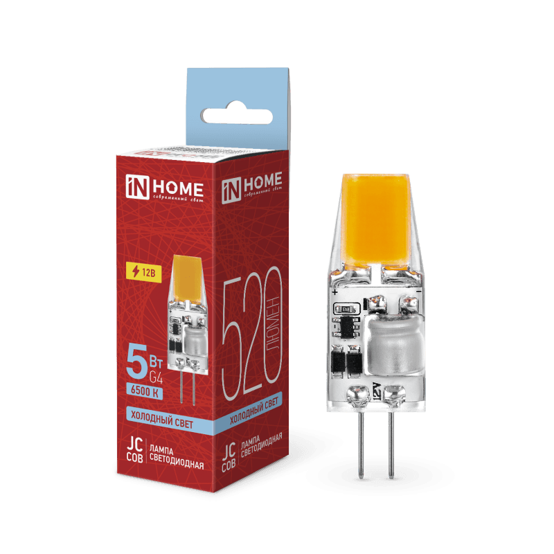 Лампа светодиодная LED-JC-COB 5Вт 12В G4 6500К 520Лм IN HOME
