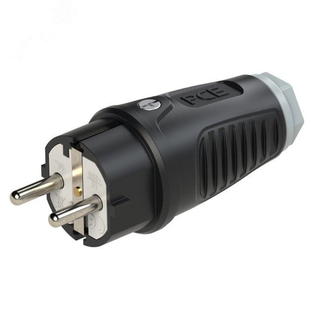 Вилка каб 16A/250V/2P+E/IP54 корпус черный, маркер серый