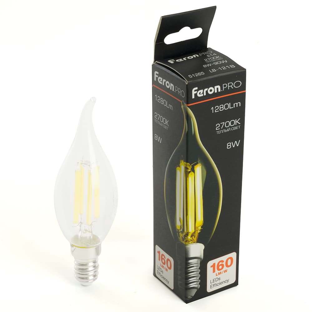 Лампа светодиодная LED 8вт Е14 теплый свеча на ветру FILAMENT .PRO