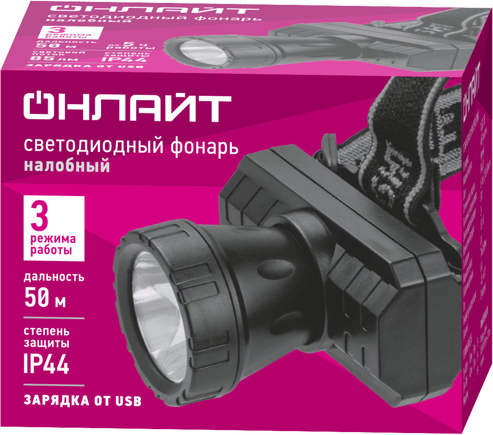 Фонарь светодиодный OPT-H04-ACCU 3Вт 1COB 3 режима налобный аккумуляторный