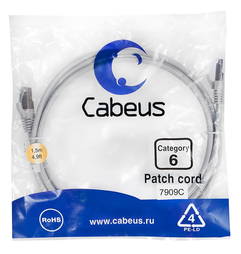Патч-корд F/UTP, категория 6, 2xRJ45/8p8c, экранированный, серый, LSZH, 1.5м