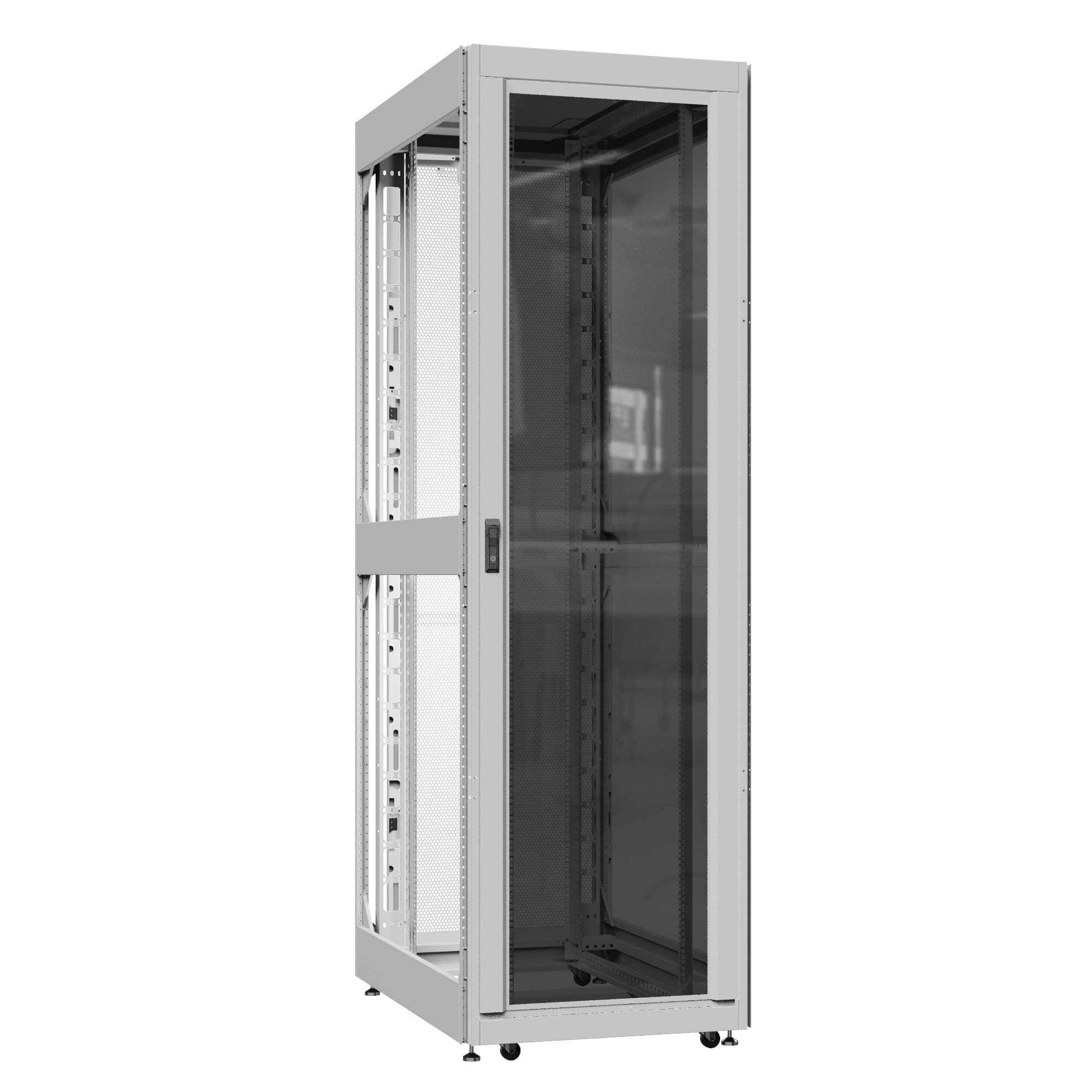 Шкаф серверный 42U 800х1200 передняя дверь: стекло IP41. задняя дверь: двустворчатая перфорированная IP20. боковые панели: без. цвет: серый RAL7035
