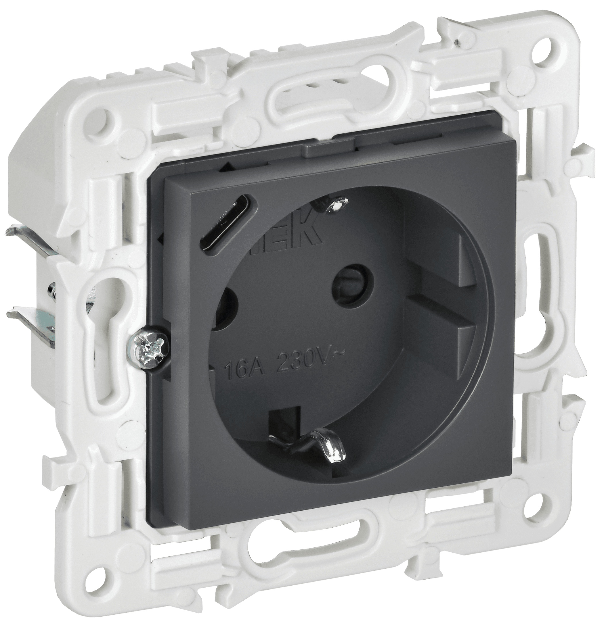 SKANDY Розетка с заземлением с защитными шторками 16А с USB C 18Вт SK-R17T титан IEK