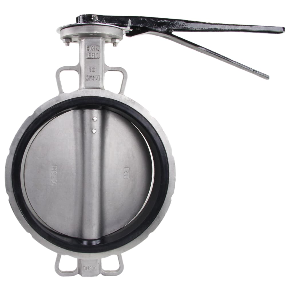Затвор дисковый поворотный 316L-316L-VITON Ду300 Ру16 корпус и диск нержавеющая сталь 316L, уплотнение VITON, с рукояткой, квадрат 22х22, F10