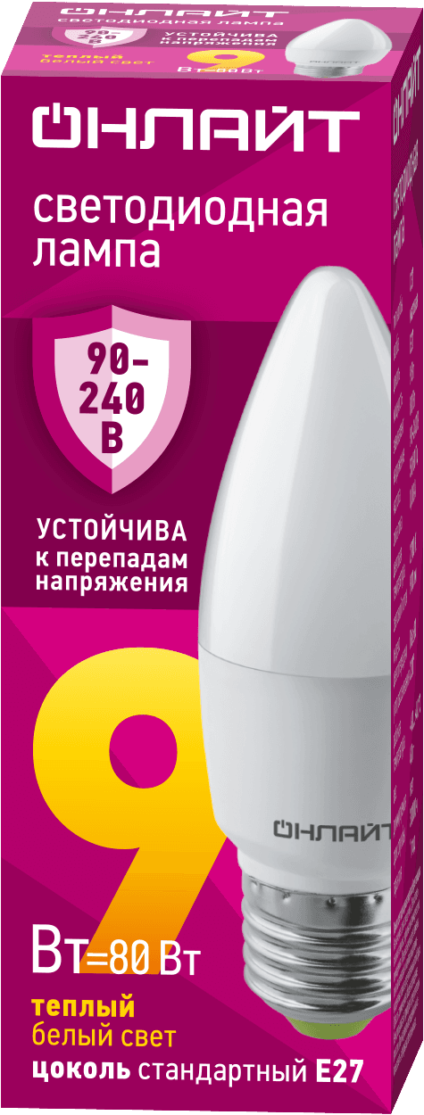 Лампа светодиодная 9 Вт OLL-C37-9-230-2.7К-E27-FR