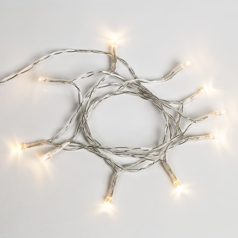 Гирлянда светодиодная универсальная 10 LED, 1,2 м, прозрачный ПВХ, теплое белое свечение, батарейки 2хАА