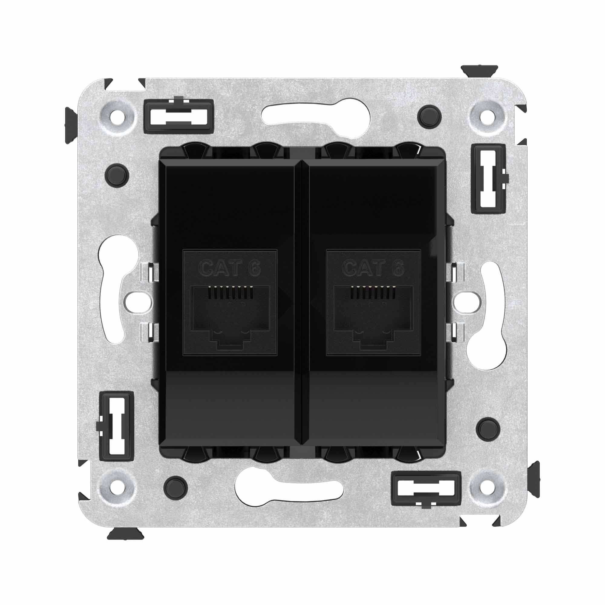 Avanti Компьютерная розетка RJ-45 без шторки в стену, кат.6 двойная Черный квадрат