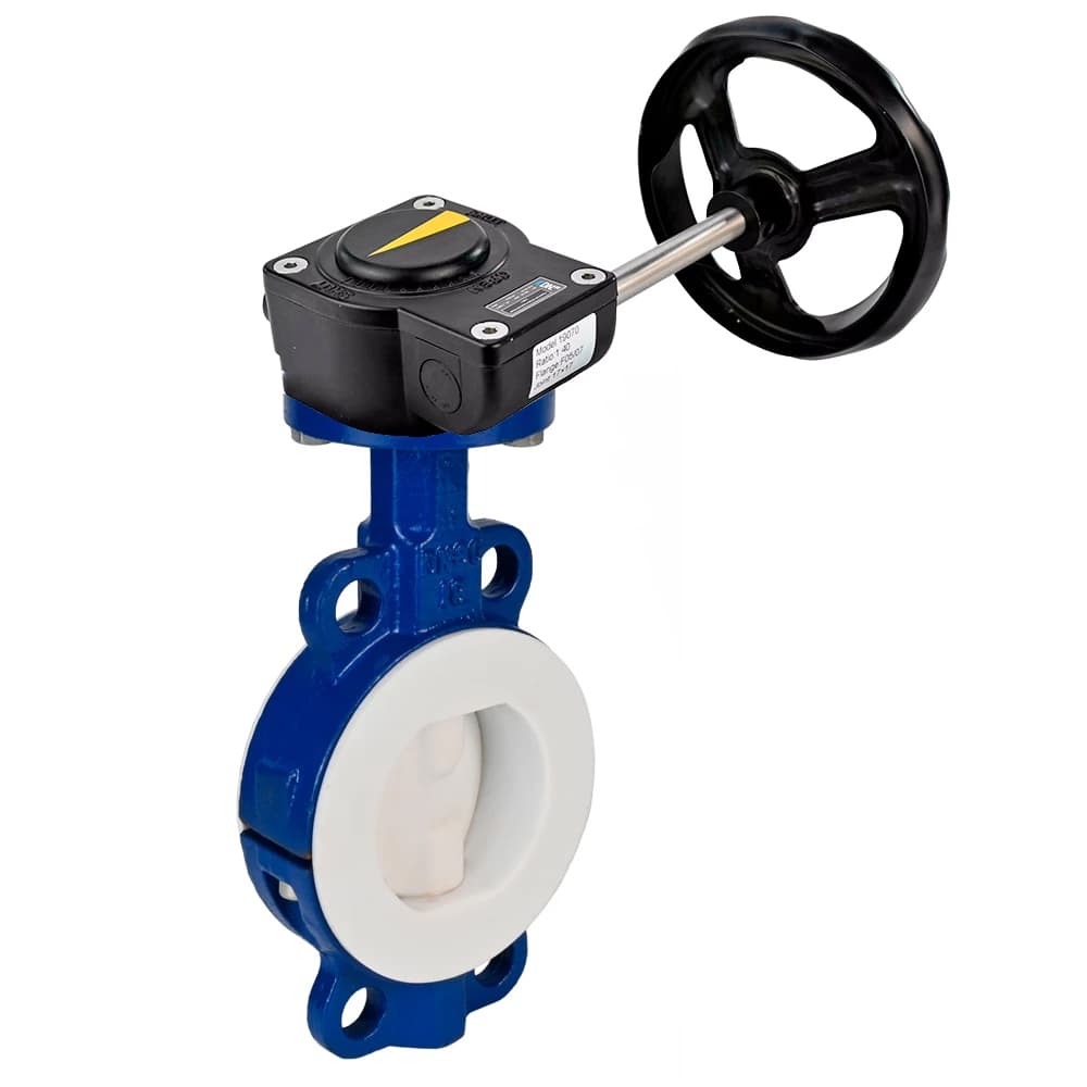 Затвор дисковый поворотный WCB-WCB-PTFE-PTFE-Fb-H Ду125 Ру16 корпус углеродистая сталь WCB, диск углеродистая сталь WCB, футерованный PTFE, уплотнение PTFE, с редуктором HAM-2