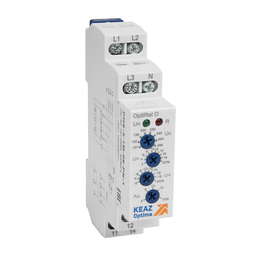 Реле контроля фаз OptiRel D PHS-3-1M-06-PP-1 повышенного/пониженного настр асимметрии трехфазный 1СО
