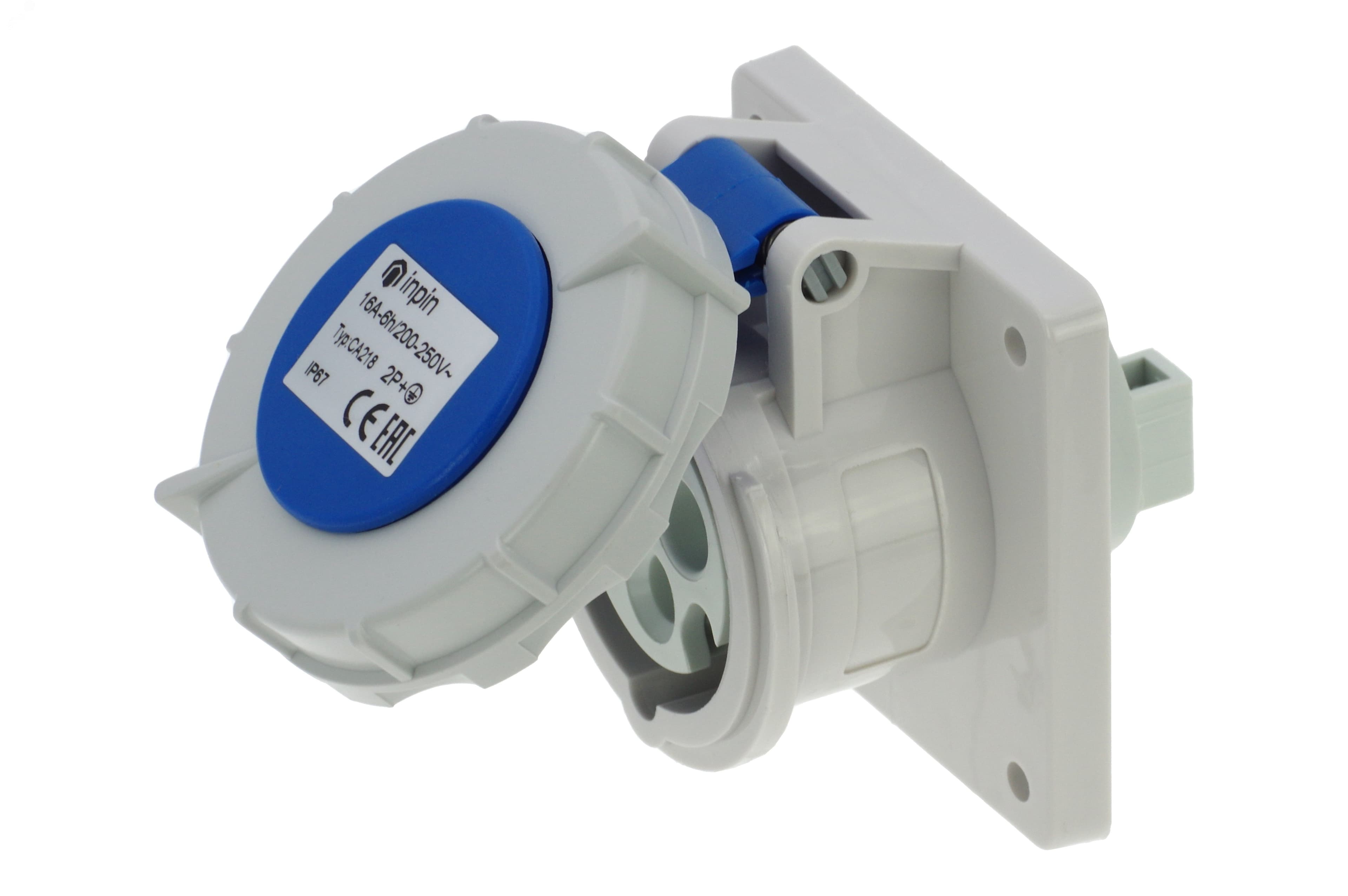 Розетка встраиваемая 16A/230V/1P+N+E/IP67, фланец 75x75