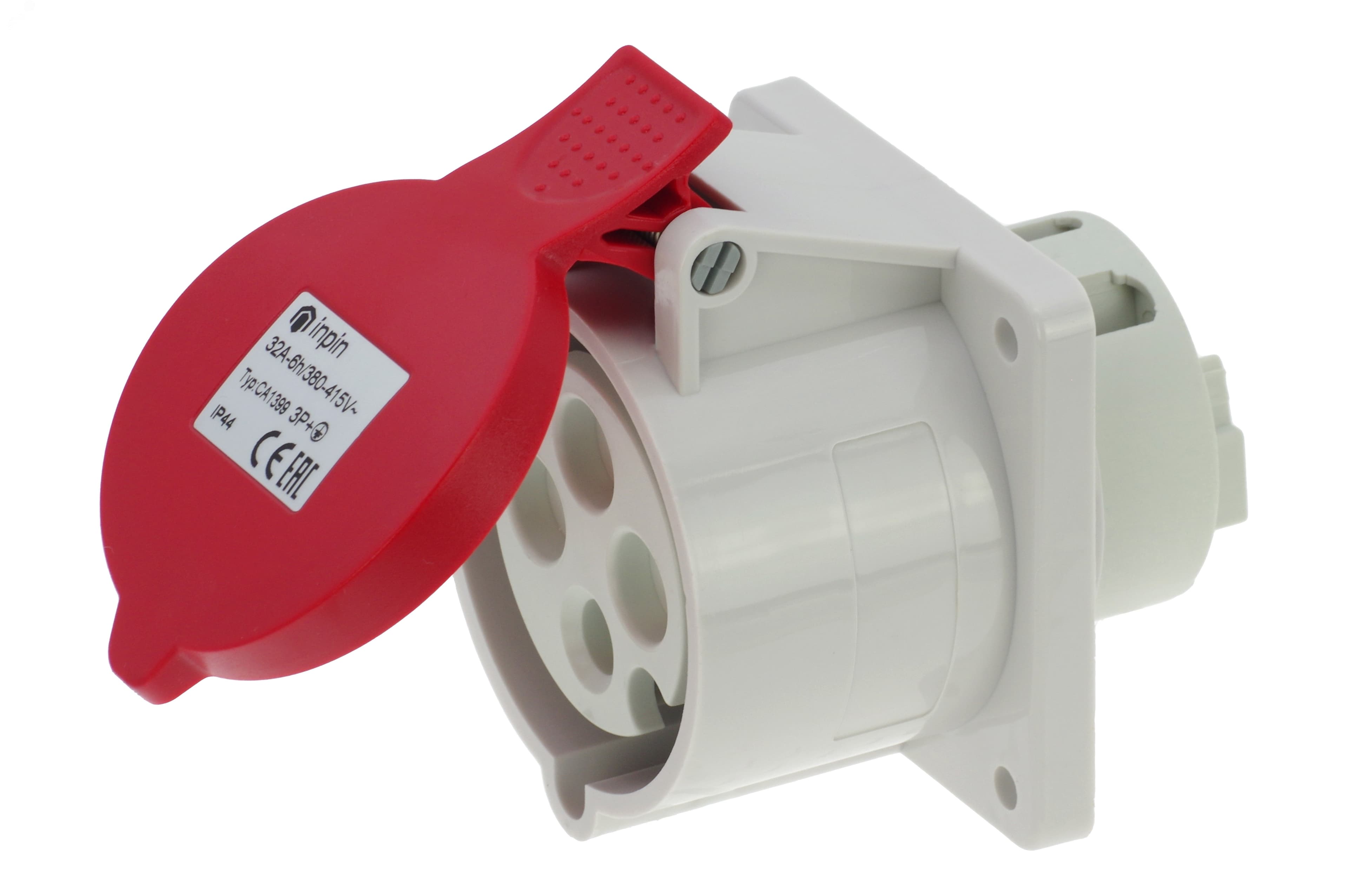 Розетка встраиваемая 32A/400V/3P+E/IP44, фланец 75x75