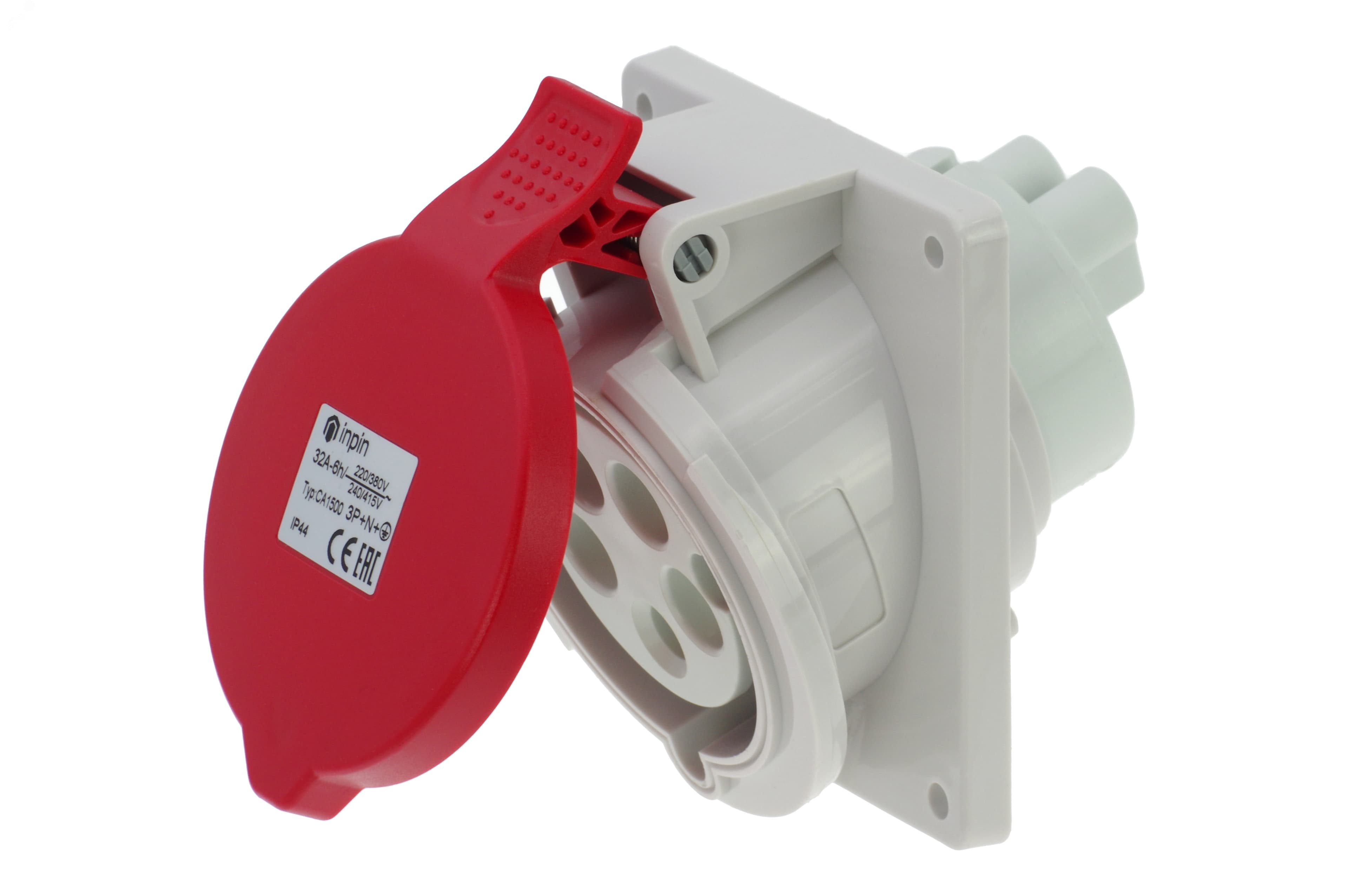 Розетка встраиваемая наклонная 32A/400V/3P+N+E/IP44, фланец 92x100