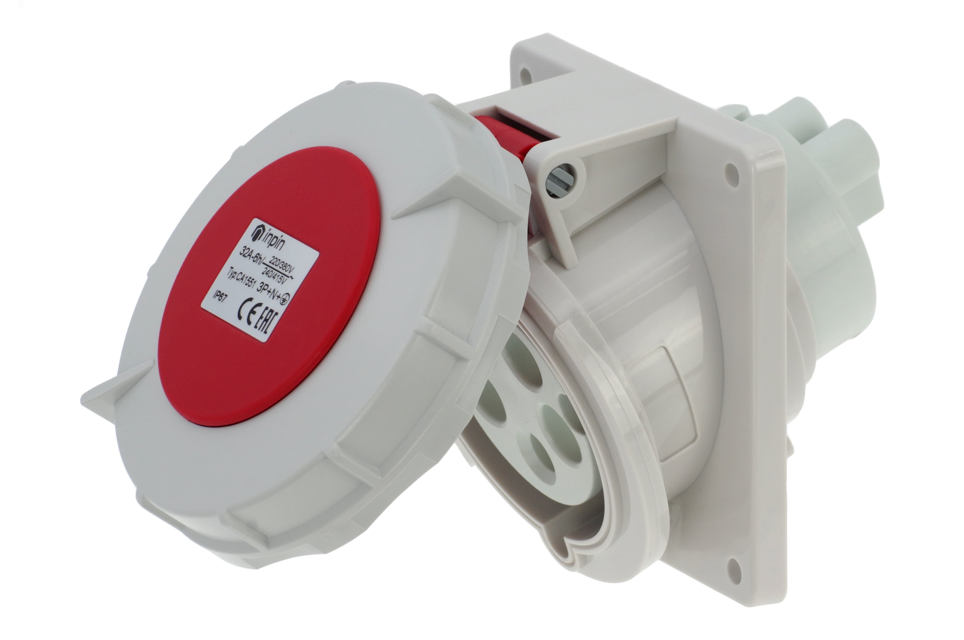 Розетка встраиваемая наклонная 32A/400V/3P+N+E/IP67, фланец 92x100