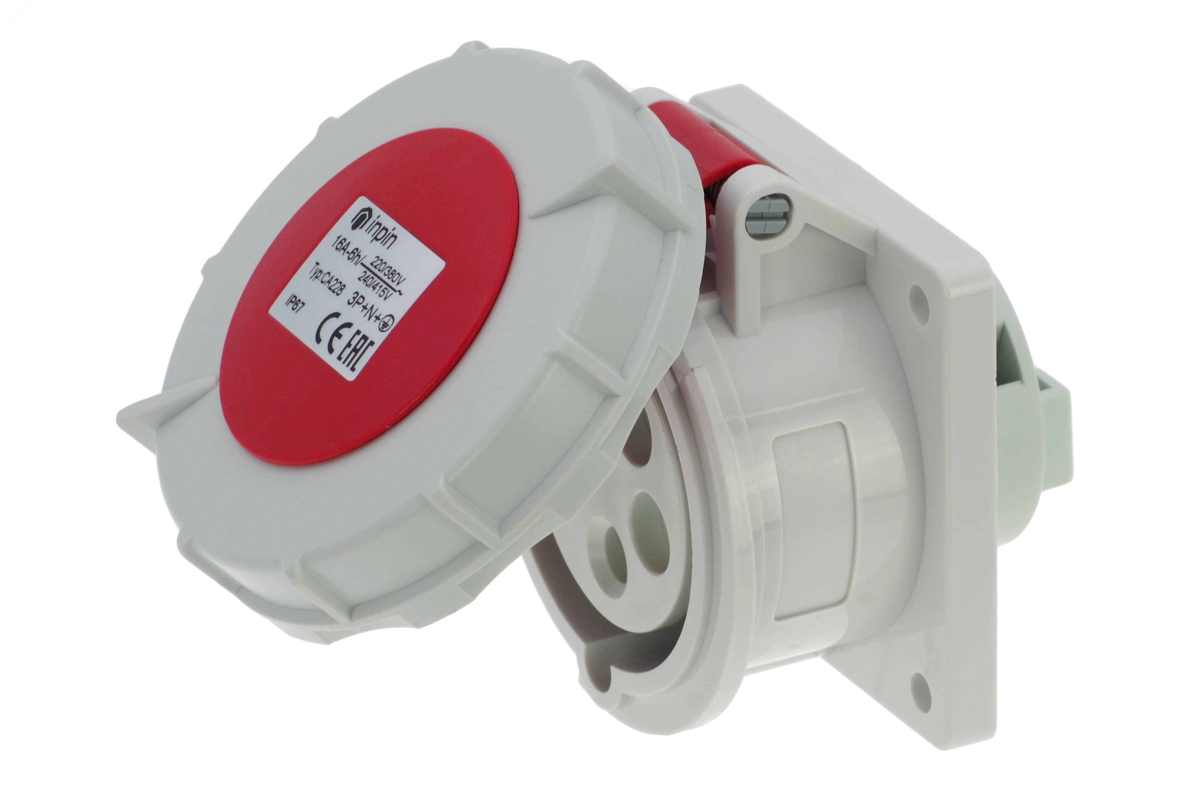 Розетка встраиваемая 16A/400V/3P+N+E/IP67, фланец 75x75
