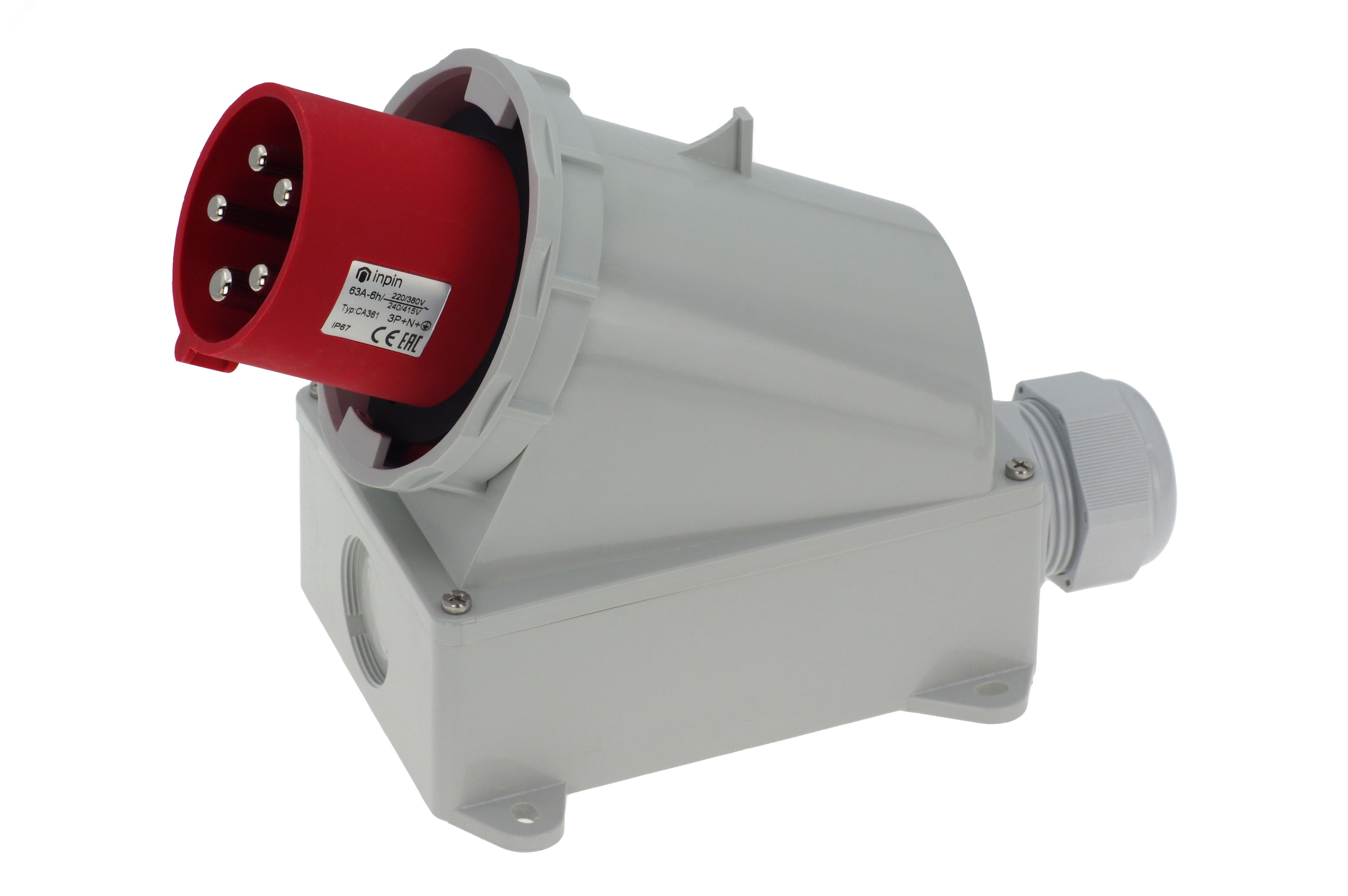 Вилка настенная 63A/400V/3P+N+E/IP67