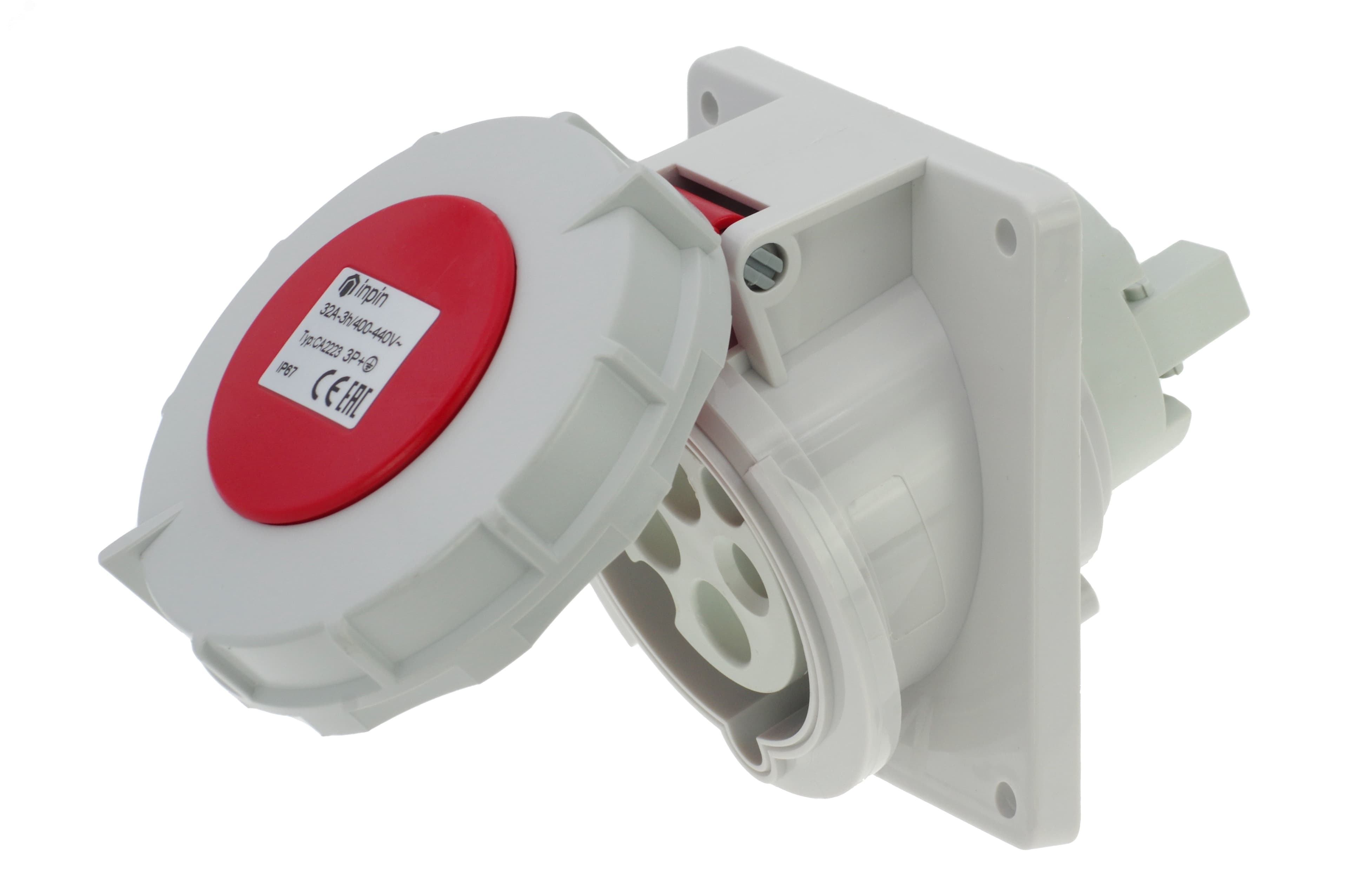 Розетка встраиваемая наклонная контейнерная 32A/400V/3P+E/IP67/3h, никель. конт.
